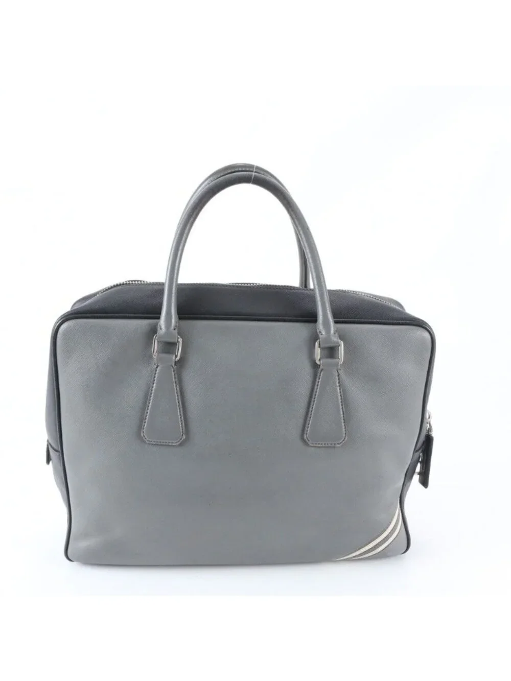 Prada Saffiano Leather Business Document Briefcase Tote Gray